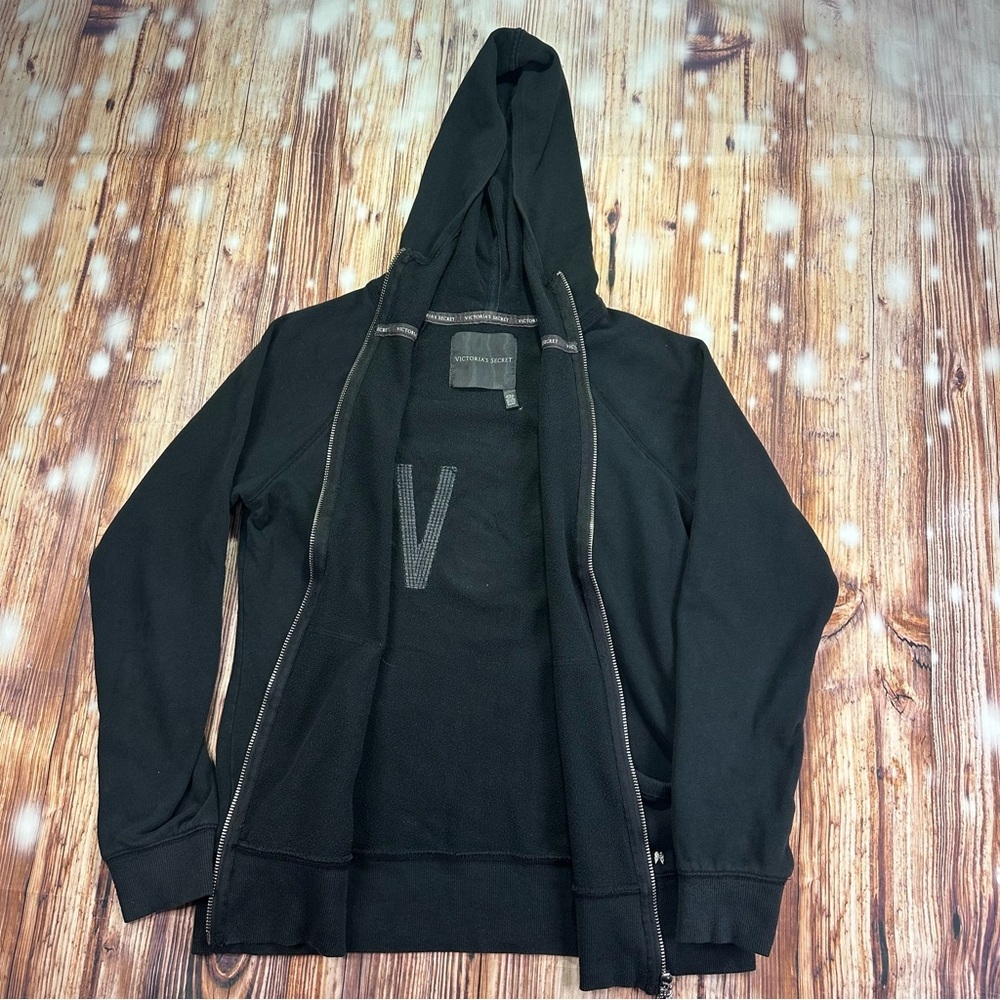 VICTORIA SECRET Angel Sequin Love Zip Up Black Hoodie Bling Size Medium - Picture 7 of 16